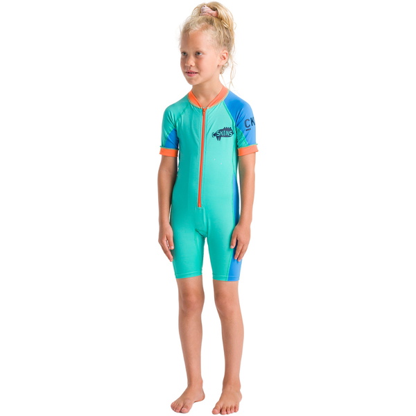 2026 C-Skins Junior Nuwave UV Surfanzug C-NLYSUNSH - Aqua / Orange / Green